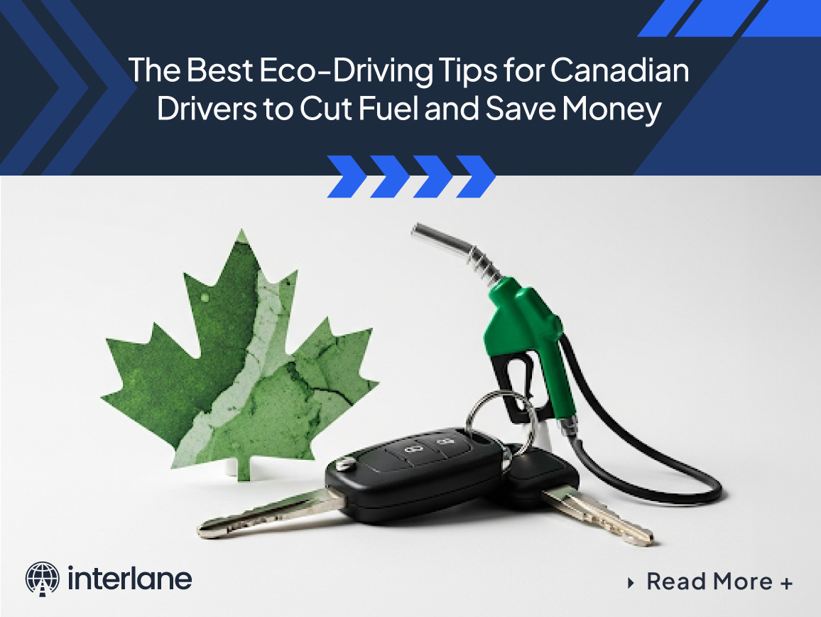 Car keys with a maple leaf showing eco friendly driving with a fuel pump.